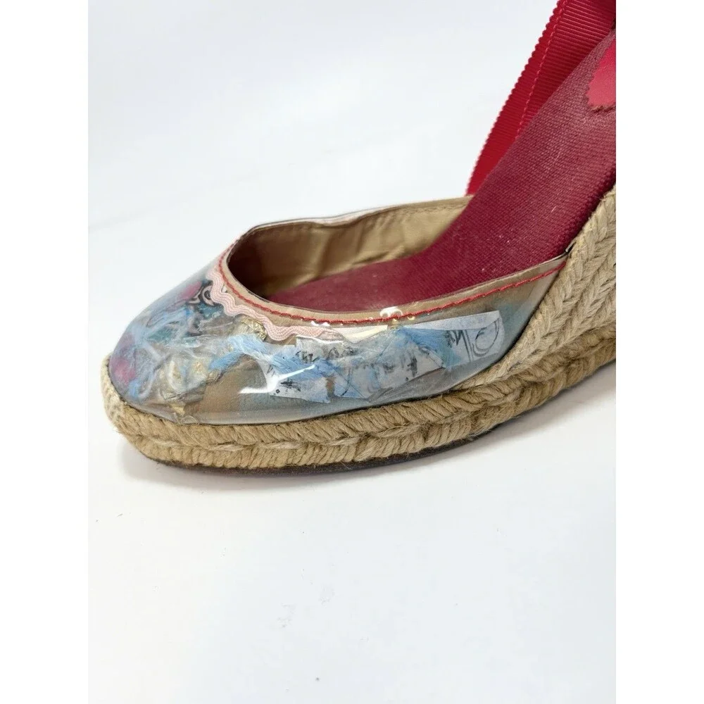 Christian Louboutin Red Ribbon Espadrille Wedge with Printed Toe